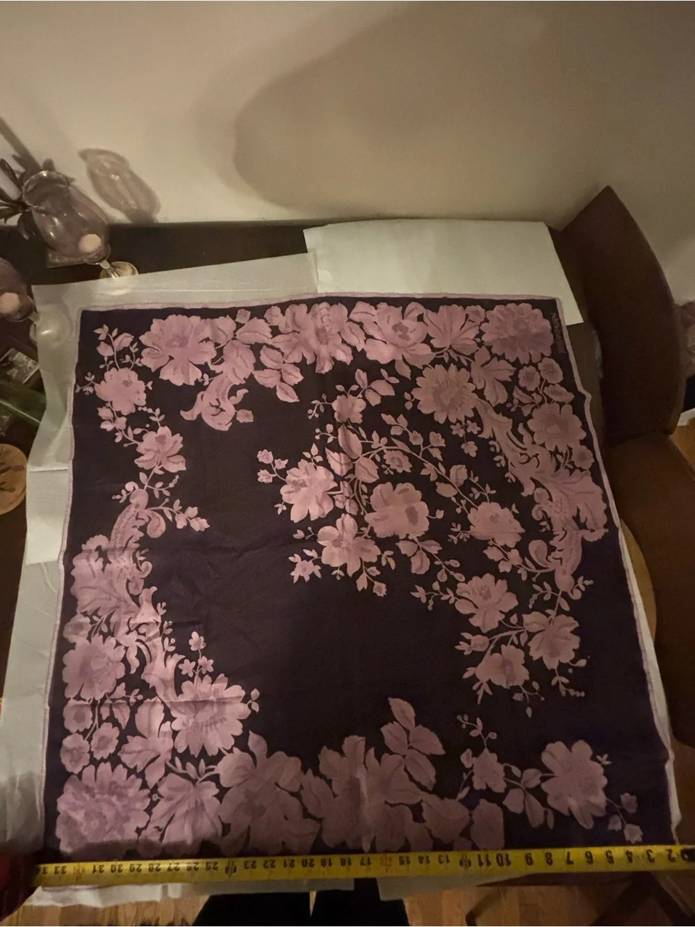Yves Saint Laurent Floral Silk Scarf in Deep Plum and Lilac